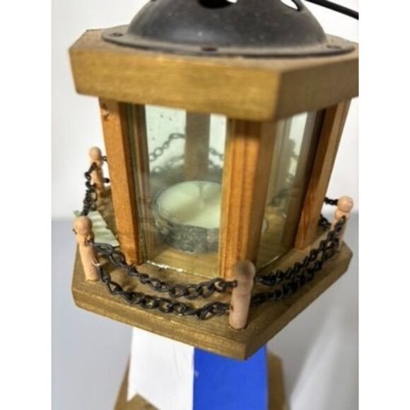 Vtg Wooden Lighthouse‎ Candle Holder Glass Panels Nautical Decor - Picture 2 of 7